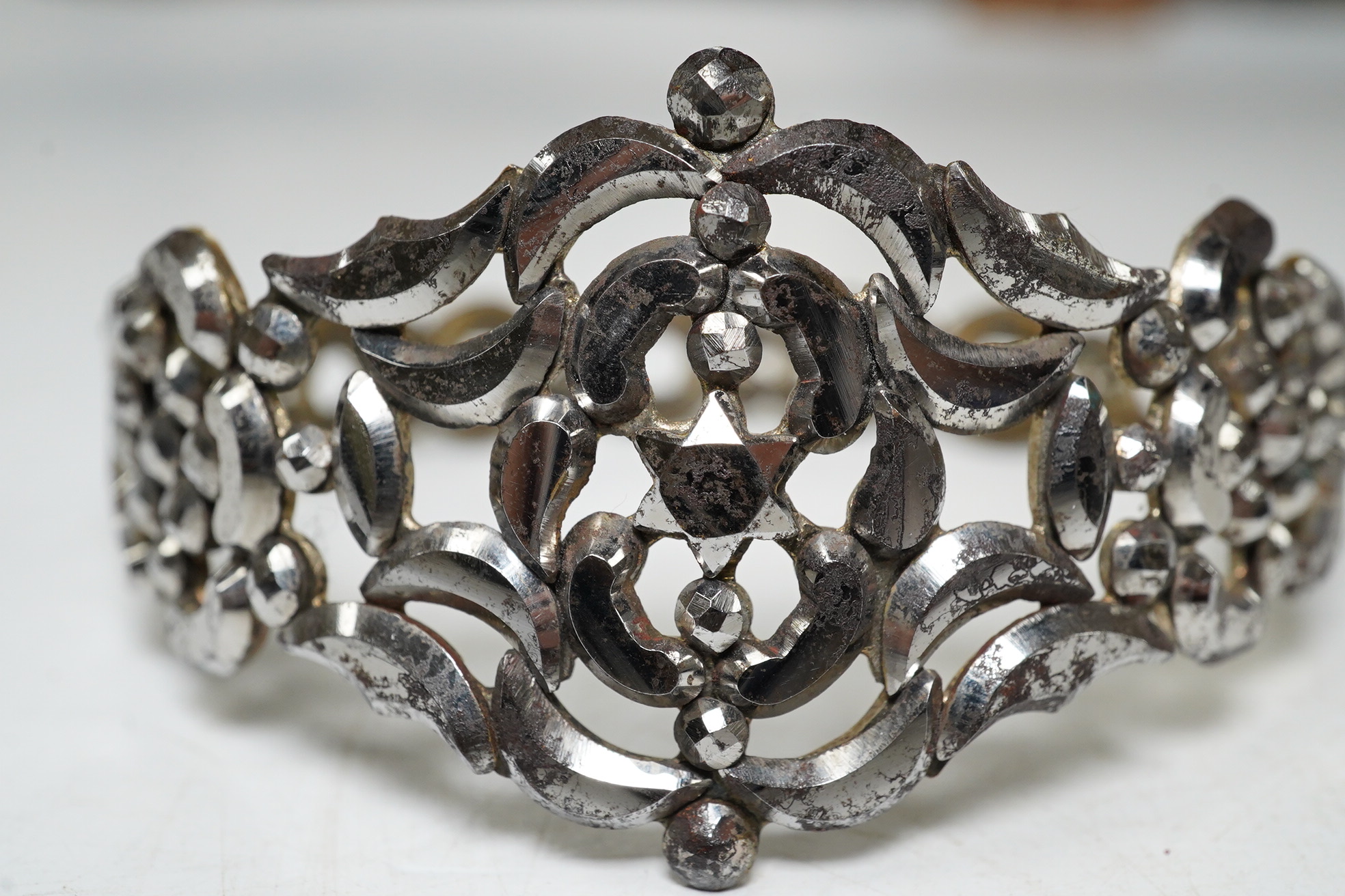 A Victorian cut steel bracelet, 6.25cm. Condition - fair